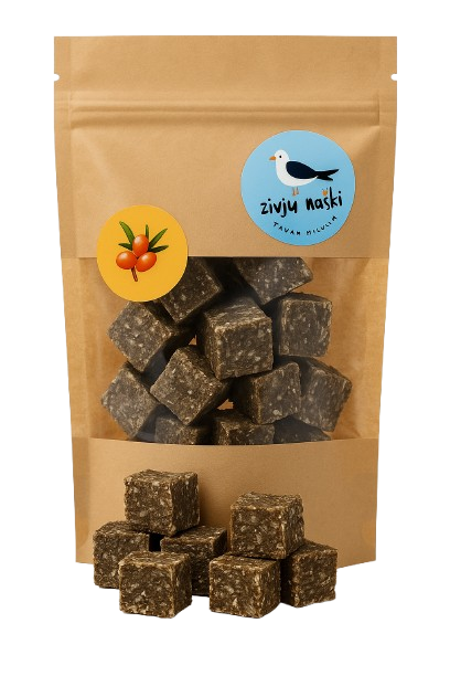 Gardumi suņiem - mencu kubiciņi ar smiltsērkšķi