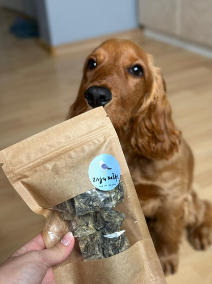 Gardumi suņiem - kaltēti mencu kubiciņi, 70g