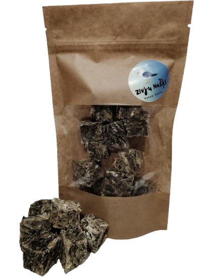 Gardumi suņiem - kaltēti mencu kubiciņi, 70g